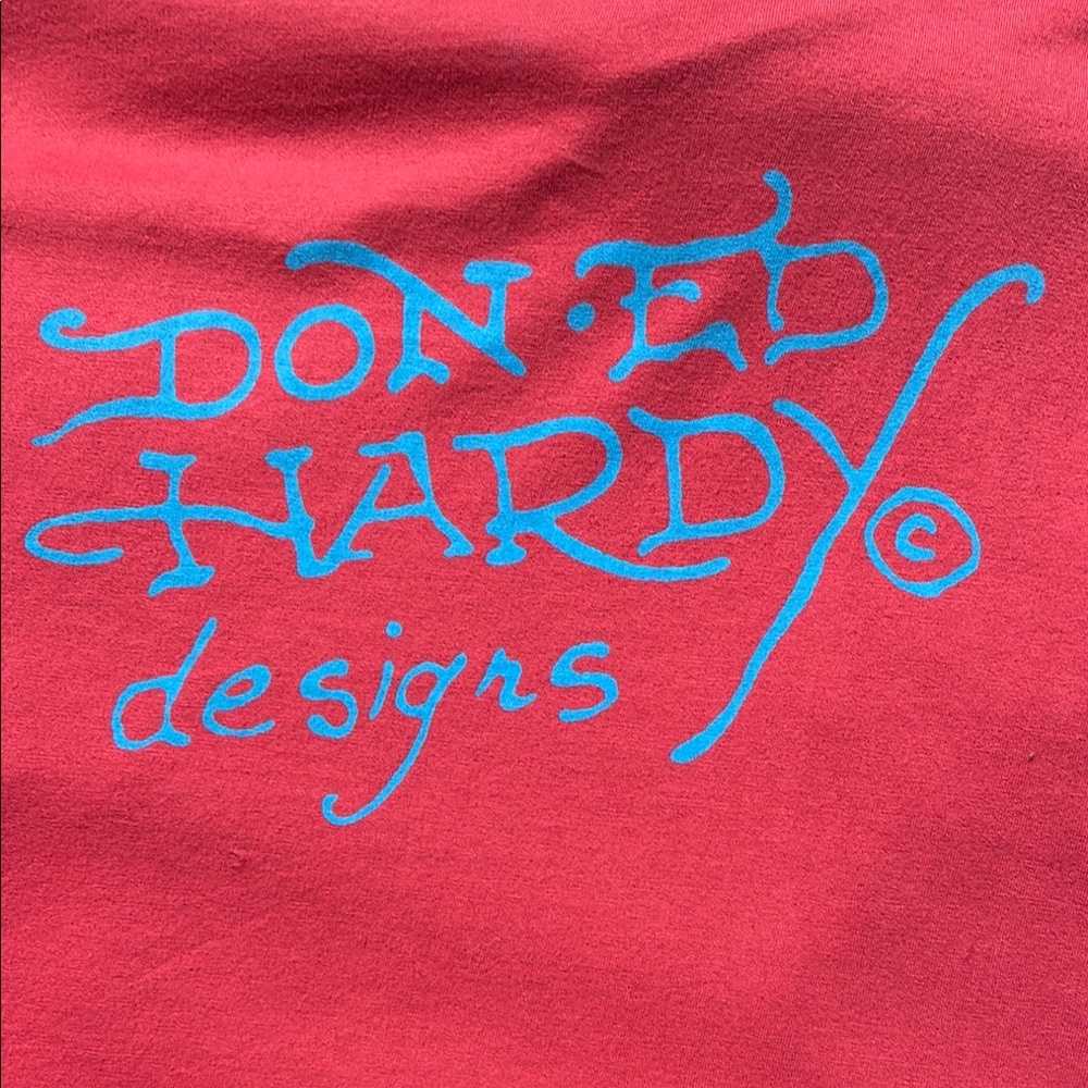 Ed Hardy Red Tee with Blue Design
